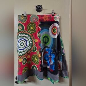 Desigual Multicolor A-Line Skirt with Circular Patterns